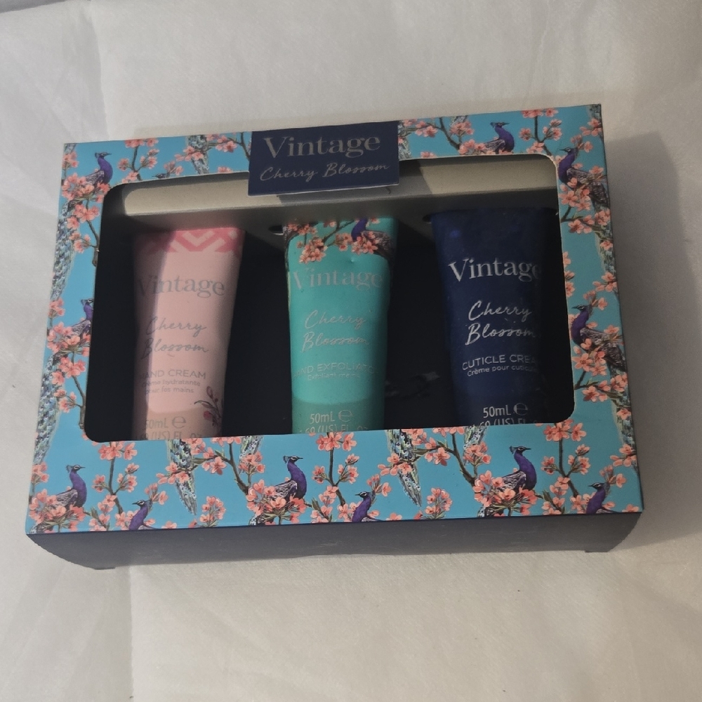 Vintage Cherry Blossom Hand Cream Trio - Pink, Teal, Navy
